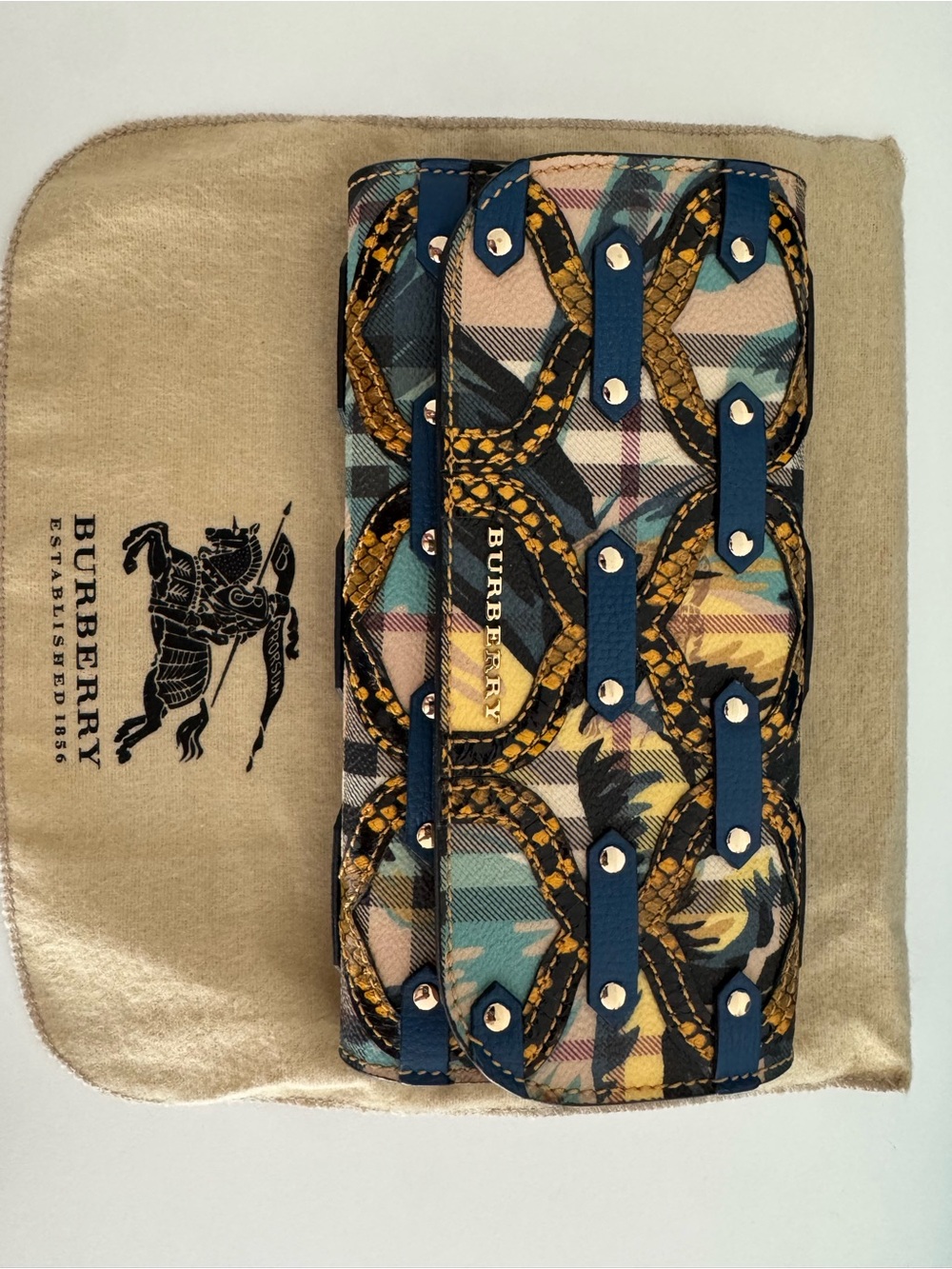 Burberry Rare Snakeskin & Check Leather Zip Wallet Larch Yellow NWT